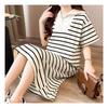 Navava Women No780 Stripe Zip Collar Short Sleeve Dress