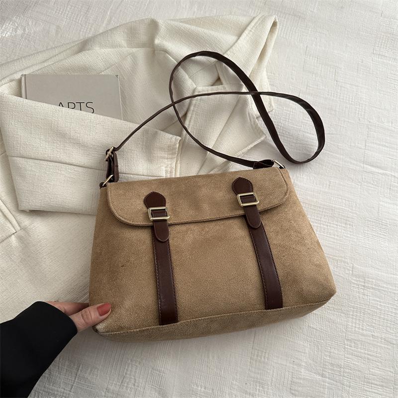 

Кожаная сумка через плечо для женщин, корейский дизайн из замши, модная сумка через плечо, ретро-ремешок, почтальон хаки