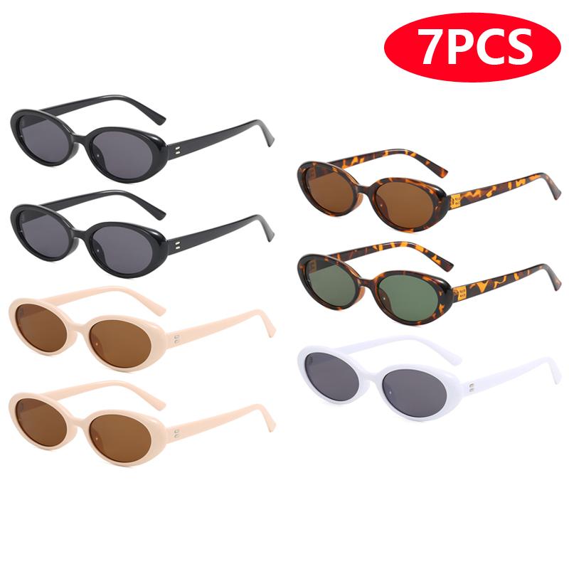 4pcs/7pc Small Oval Sun Glasses Vintage Oval Sunglasses Men Small Oval Sun Glasses Retro Fashion Women Sun Glasses Oculus