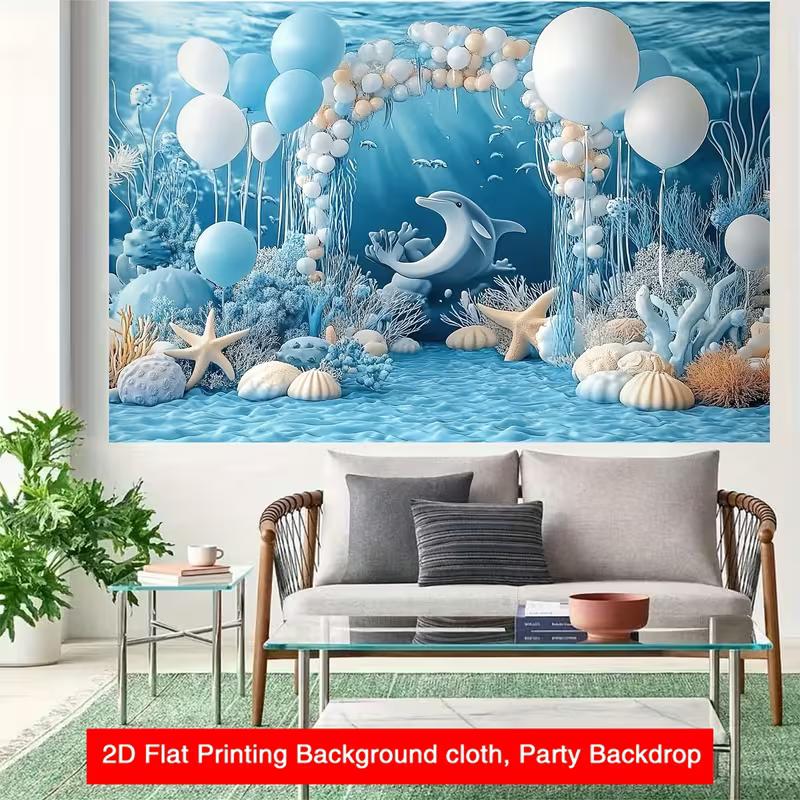 2D Underwater Dolphin Backdrop Kids Birthday Party Photography Background