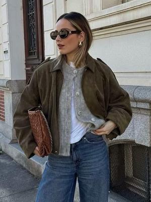 2025 Early Spring Women's Suede Texture Bomber Jacket