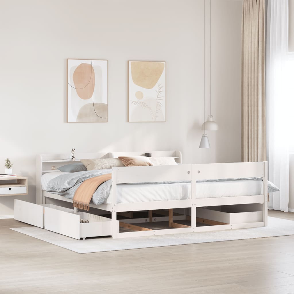 Vidaxl Rama Łóżka Bez Materaca, Biała, 180X200 Cm, Lite Drewno Sosnowe