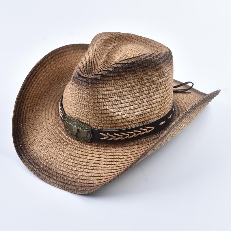 Panama Jazz Strohhut für Damen Herren Sommer Western Stil Strand Cowboyhut Faltbar Winddicht Seil UV Sonnenschutzhut