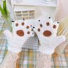 Cute Cartoon Bear and Cat Paw Plush Gloves for Girls - Warm, Thick Winter Riding Gloves with Neck Strap.