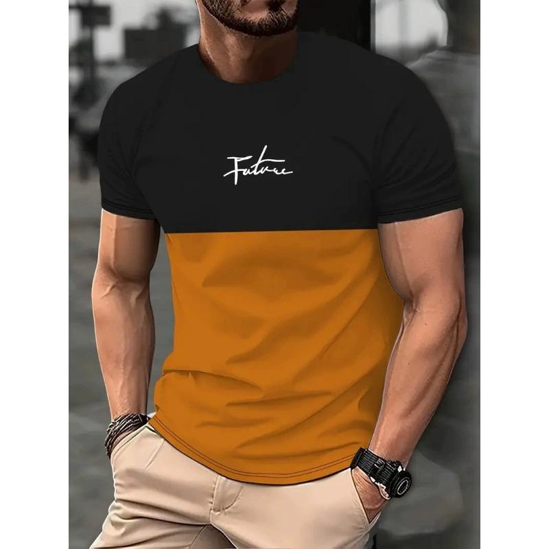 Summer Round Neck 3D Line Logo Print Top Fashionable Casual Short Sleeved Men's T-shirts
