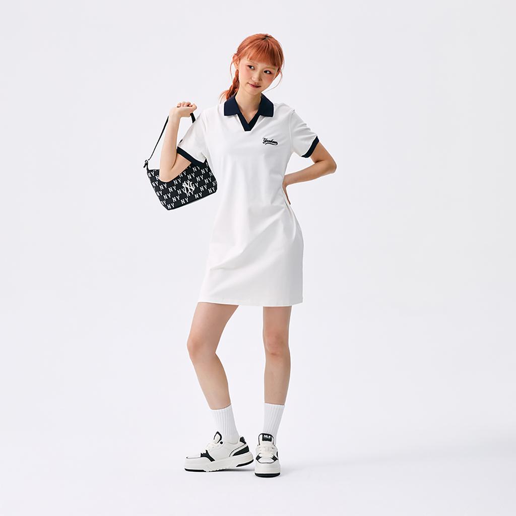 New MLB New York Yankees Basic Collection SS25 Short Sleeved Dress Women's White 3FOPB0253-50IVS