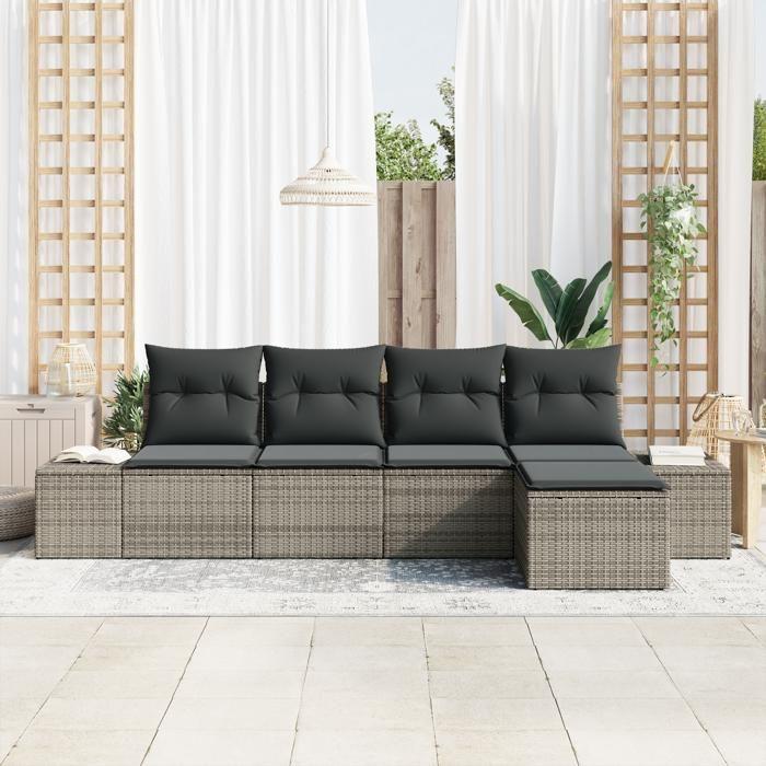 VidaXL Ensemble de 5 Canapés de Jardin avec Coussins Gris en Rattan 3355688