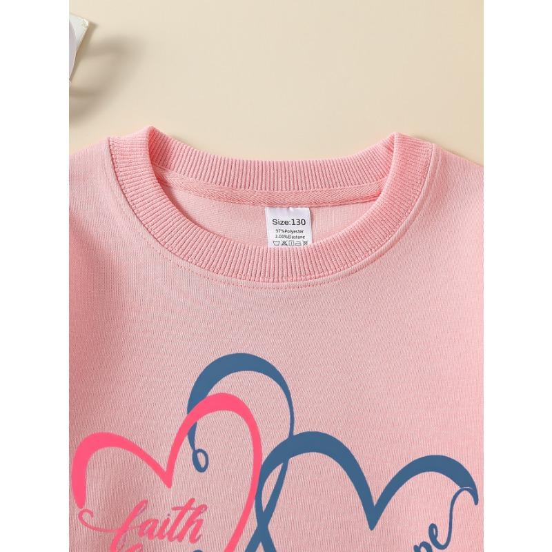 European sizes Girls Crew Neck Sweatshirt Faith Hope Love Hearts Design, Soft Cozy Pullover, Warm Casual for Autumn Winter.