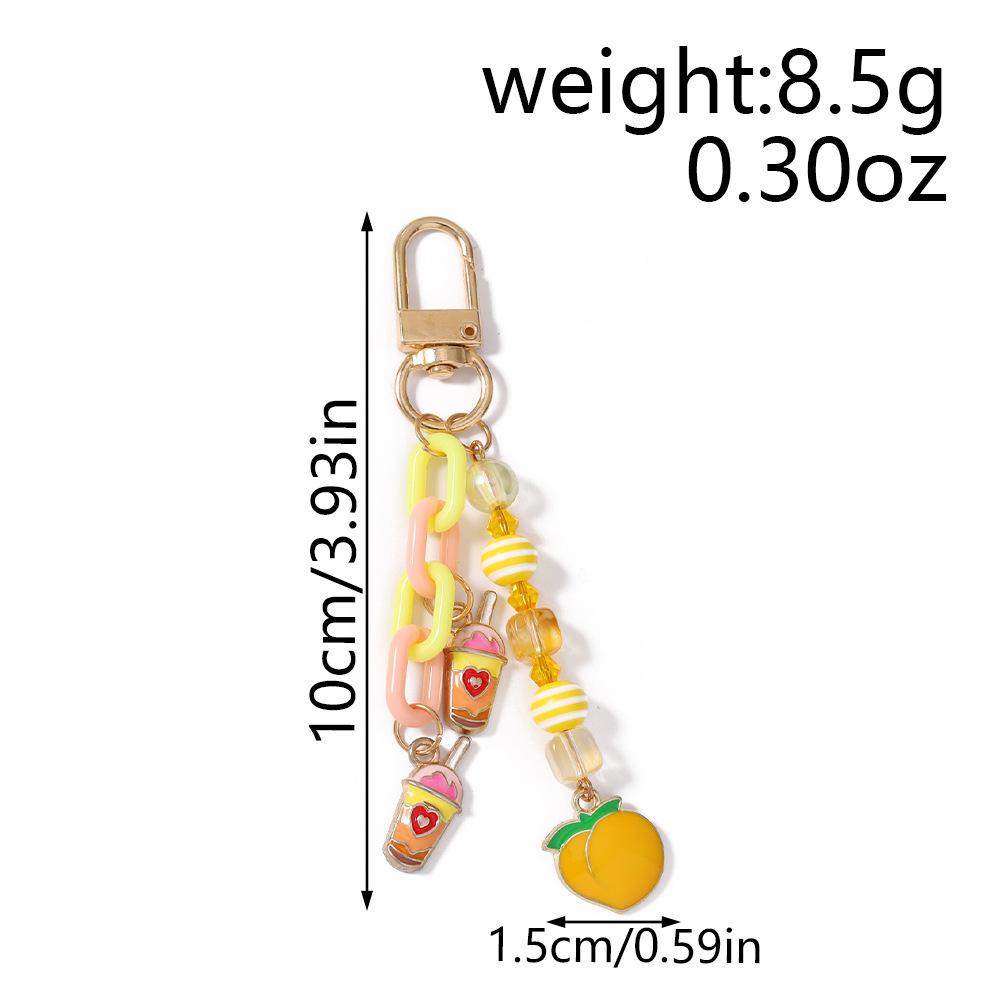 Cute Peach Bubble Tea Keychain Kawaii Fruit Beaded Bag Charm Cute Key Ring Keyring for Women Girls Backpack Accessory Gift