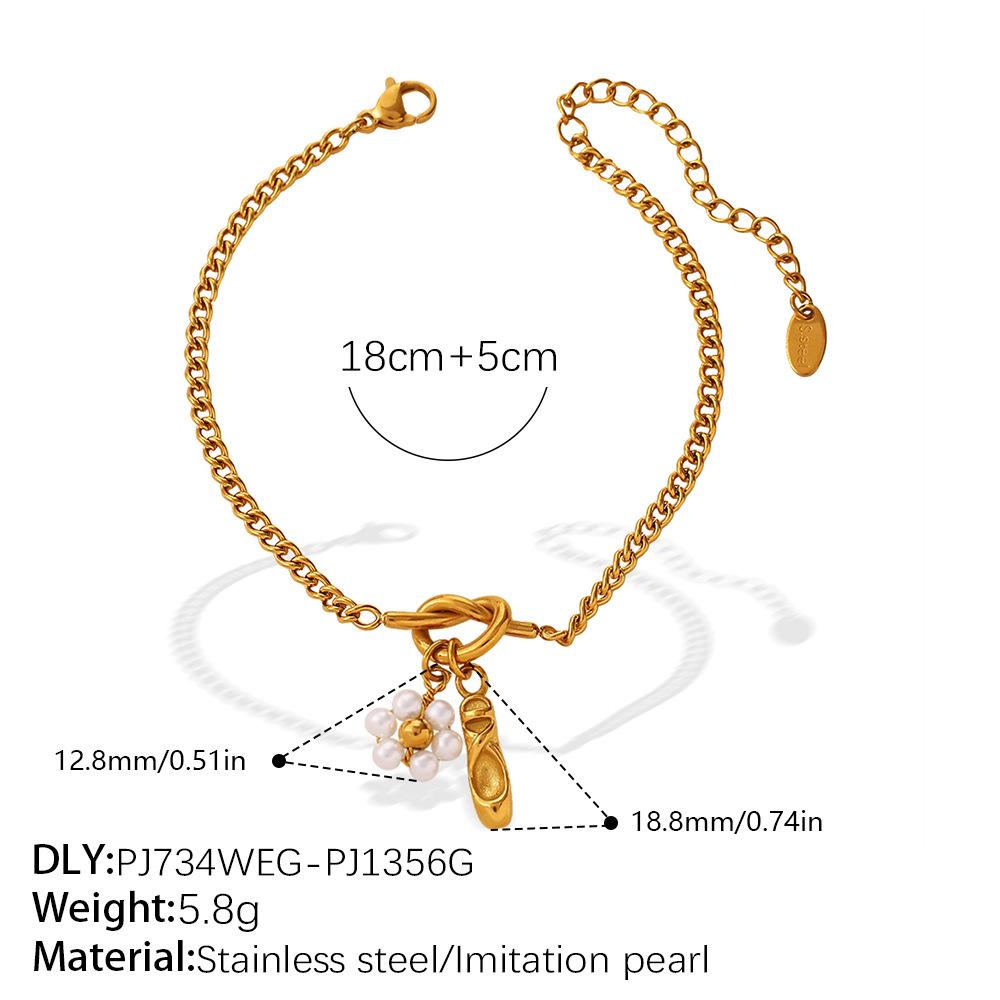 Vintage Fresh Wind Flower Moon Diy Pendant Knotted Bracelet Necklace Stainless Steel Gold Plated Set