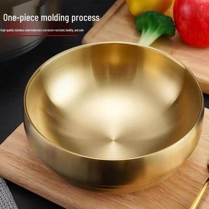 Korean Style Stainless Steel Gold Ramen and Cold Noodle Double Layer Bowl