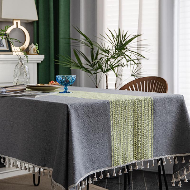 Jacquard Farbpatchwork Quasten Tischdecke Geometrisch Quadratisch Universal Rutschfest Tischmatte Schreibtischdekoration Staubdicht Schreibtischabdeckung