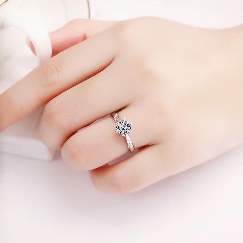 One Carat Moissanite Six-Prong Sterling Silver Ring with GRA Certification - Perfect for Proposal or Qixi Gift, S925