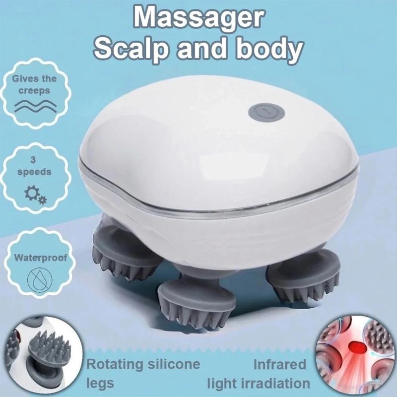 Infrarot-Kopfhautmassagegerät mit 4 Knetmassageköpfen Kopf-Körper-Massagegerät für Haarwachstum Stressentlastung Rotes Licht Nährt das Haar