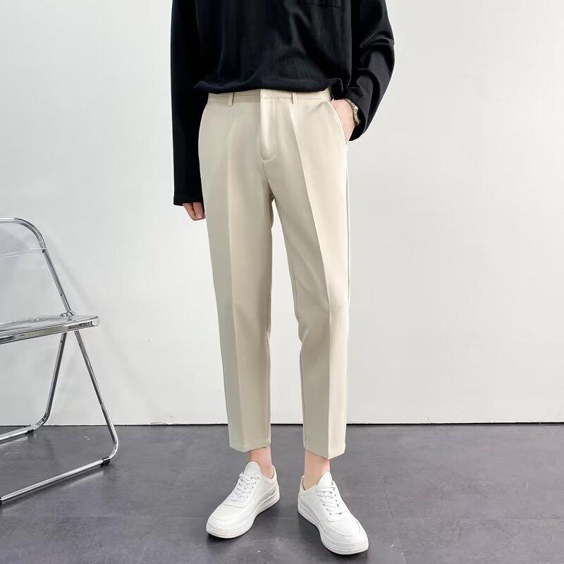 Small trousers men's spring and autumn ripe wind slim straight men's casual pants trend non-ironing nine-point suit pants