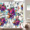 High Quality Flower Plant Leaves Fabric Shower Curtain Waterproof Beautiful Butterfly Bath Curtains for Bathroom Decor with Hook