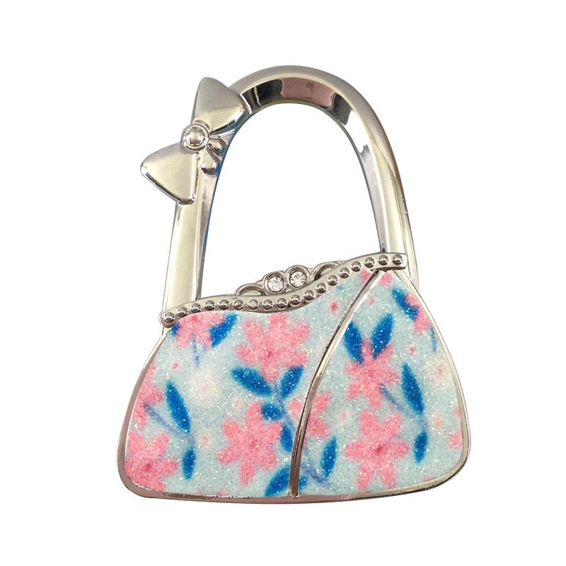 In Stock: New Style Dual-Diamond Folding Portable Metal Handbag Hook & Desktop Stand