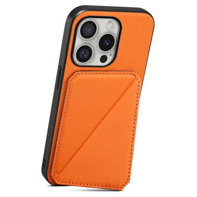 DENIOR D04 For iPhone 16 Pro Case Card Holder Kickstand Leather Coated Phone Cover