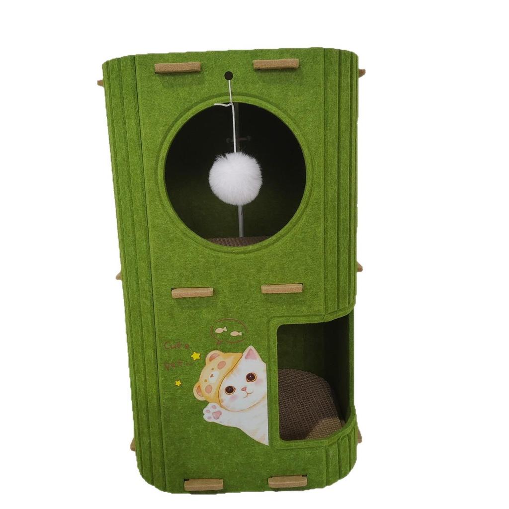 Four-Season Cat Tree House: Multi-Layer Felt Nest for Multiple Cats with Double-Layer Hideaway