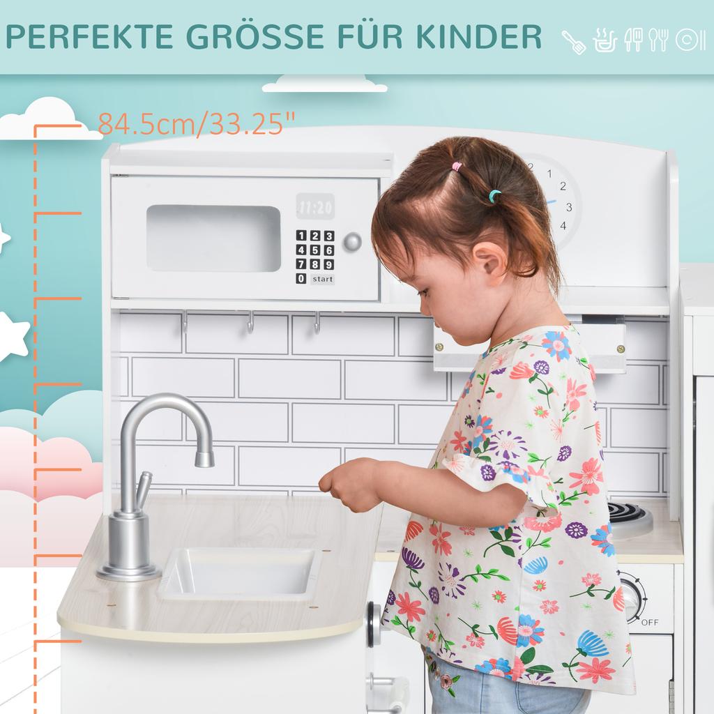 Play Kitchen, 14-Piece Accessories, Electric Water Dispenser, 86 x 64 x 84.5 cm, White