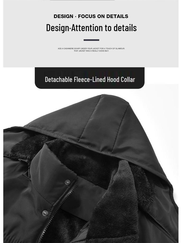 Men's Winter Down Cotton Jacket with Detachable Hood - Thick, Velvet-Lined, for Middle-Aged & Elderly, European Size.