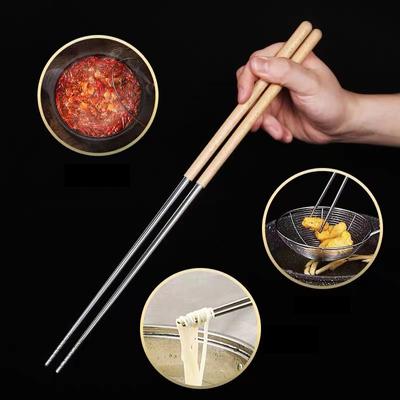 Essstäbchen aus Edelstahl, lange Essstäbchen, zum Kochen von Nudeln, frittierter Topf, chinesische Essstäbchen, wiederverwendbares Essstäbchengeschirr aus Metall