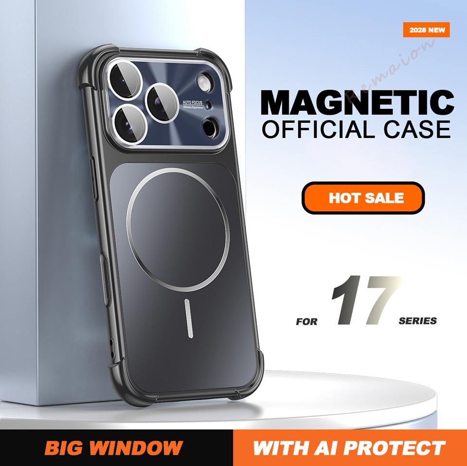 Magnetic Phone Case For iPhone 17 13 14 15 16 Pro Max Air Magsafe Official Big Windows Shockproof Protector Cover