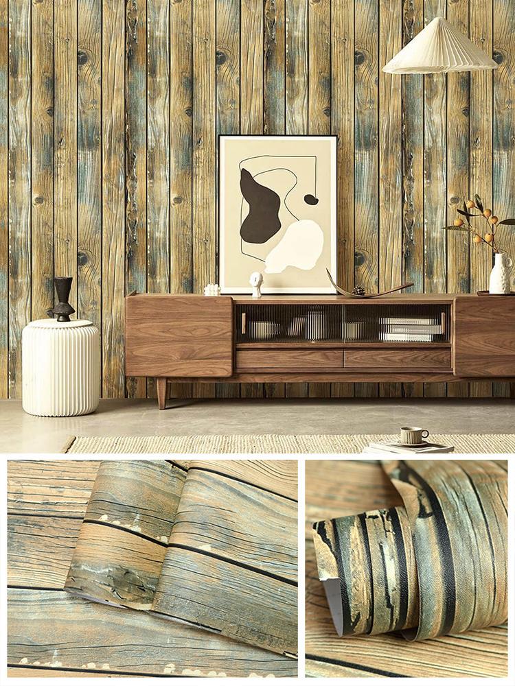Distressed Wood Wallpaper Self-Adhesive Vinyl Peel and Stick Contact Paper Wood Wall Paper Shelf Home Decoration Kitchen Counter