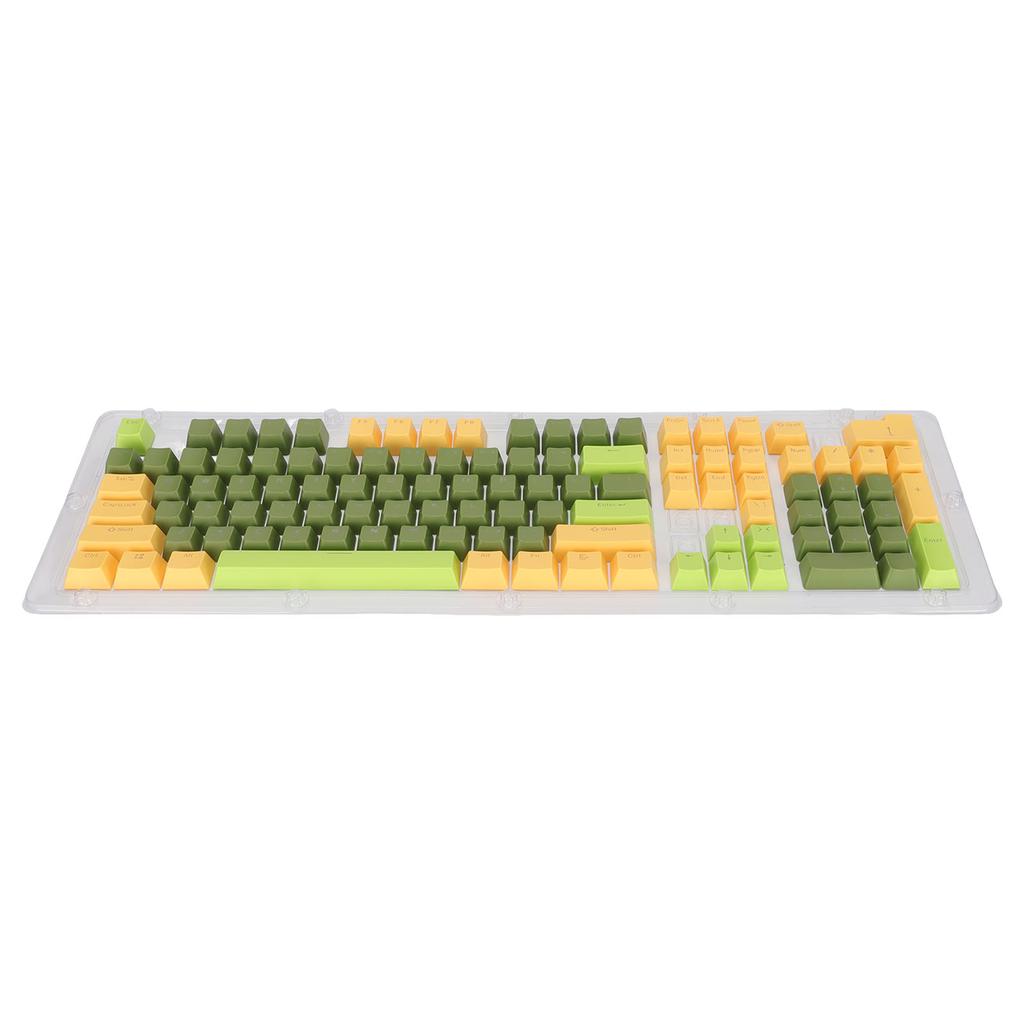 Keyboard Keycaps 107 Key Three Color Translucent Characters Arc Layout Mechanical Keyboard Keycaps Matcha Dark Green