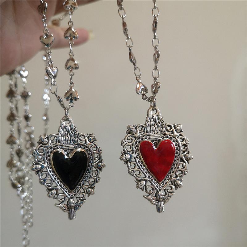 Gothic Rock Black Heart Pendant Love Chain Necklace For Women Men Y2K Personalized Halloween Charm Grunge Jewelry Accessories
