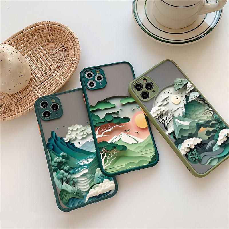Landscape Printing phone case For iPhone 17 16 15 14 11 12 13 Pro Max Mini 16 Plus XS X XR Creative Mountains Shockproof Cover