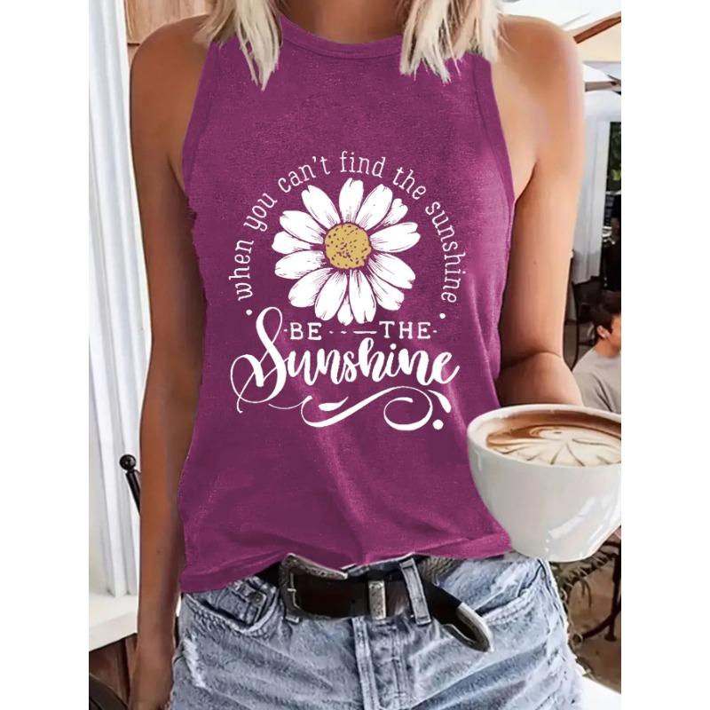 Printed Spring and Summer Sleeveless Top with A Round Neck Puller Vest