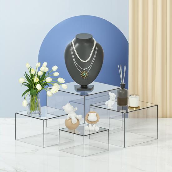 6Pcs Buffet Risers Food Display Risers Multipurpose Stackable Display Stand Cube Box Nesting Riser with Hollow Bottoms