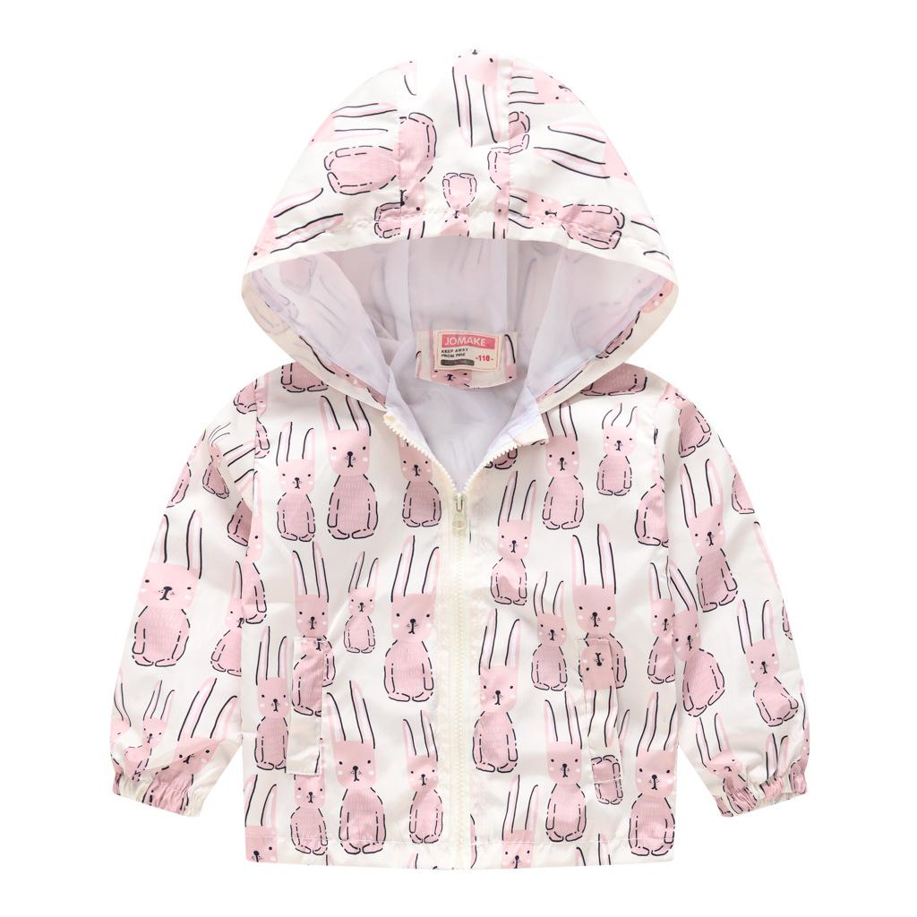 Toddler Kids Cartoon Print Hooded Jacket Boys Girls Lightweight Windproof Zip Up Casual Outerwear Coat