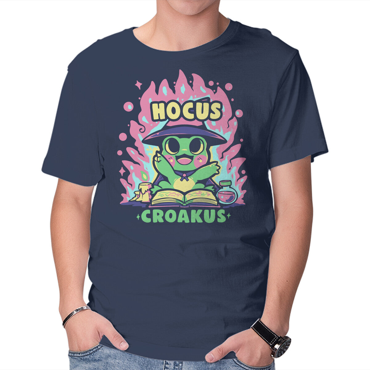 Unisex Crew Neck T-Shirt Hocus Croakus Graphic Short Sleeve Casual Tee M