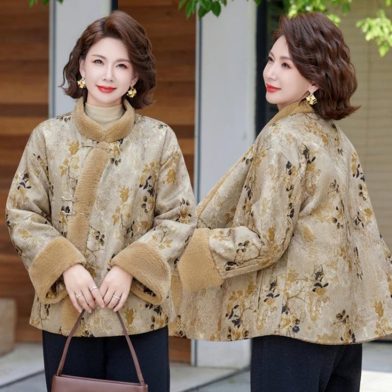 

Winter type velvet padded jacket to reduce age and keep warm, thickened medium and old padded clothes for women 5XL [recommended 150-80kg] хаки