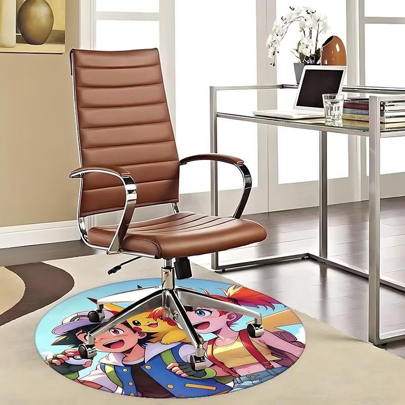 

1pc Pokémon Pikachu & Trainer Round Carpet - Anime Design Chair Mat, Office Gift, Seasonal Decor, Suitable for Home, Living Room 80cm
