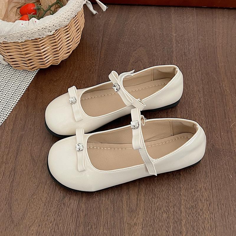 French Mary Jane Single Shoes Bow Women's Shoes Spring and Summer New Rhinestone Low Heel Flats Fashion Beanie Shoes
