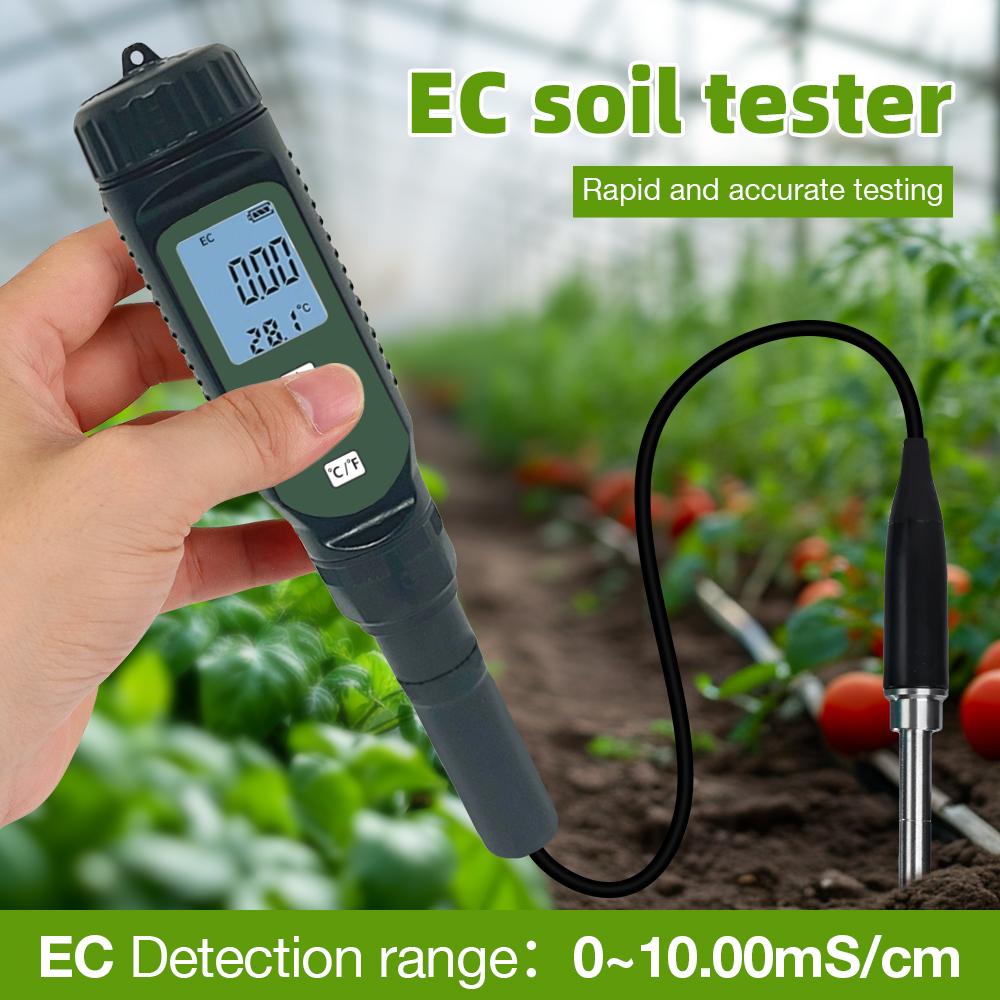 EC-817 Digitales EC-Temperatur-Bodenmessgerät 0,00–10,00 mS/cm, Multifunktions-EC-Temperaturdetektor, EC-Analysator für den Garten