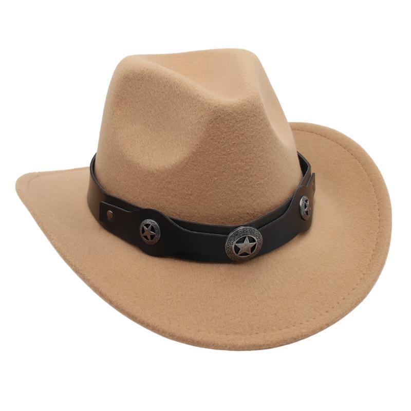 Western Cowboy Top Hat British Retro Jazz Hat Pentagram Badge Felt Hat Trend