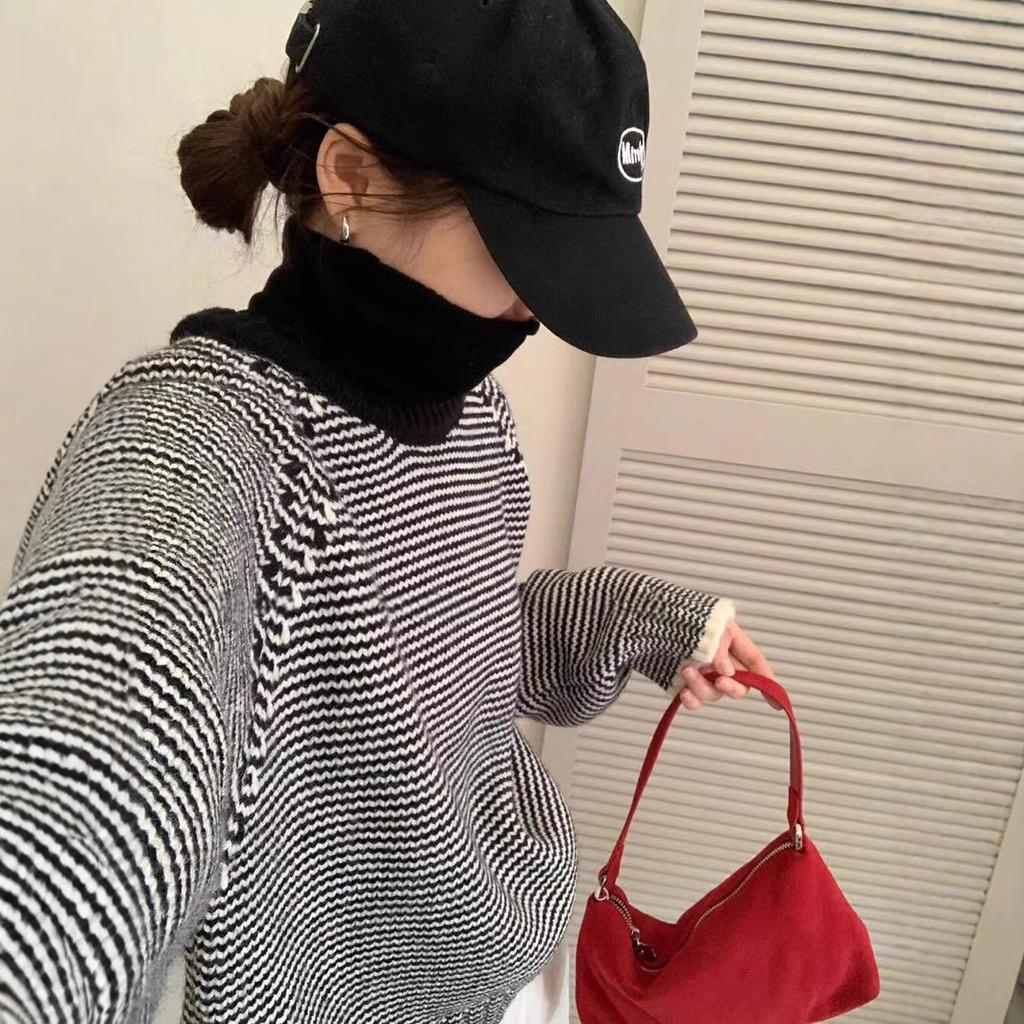 Foreign trade stripes loose lazy wind long-sleeved warm jumper women simple stacking wear winter contrasting color jumper women