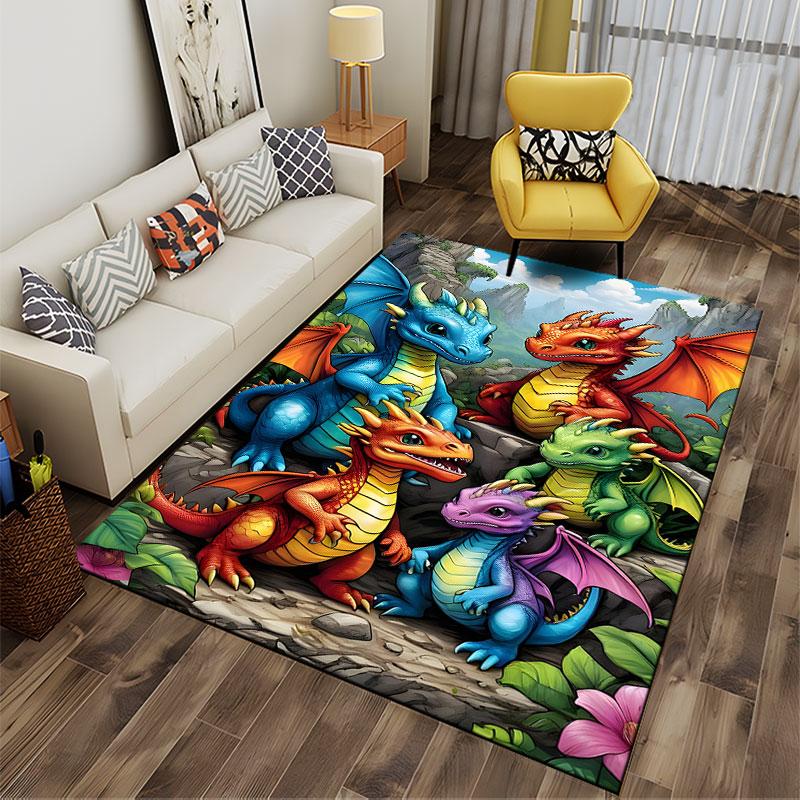 Colorful Cartoon Dragons Carpet Suitable As a Non-slip Mat for the Living Room or Bedroom Sofa