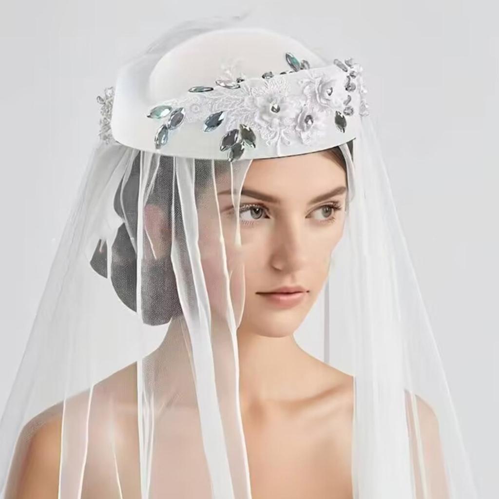 Rhinestone Flower Fascinator Hat for Teaparty Cocktail Party Female Pillbox Hat Roleplay Bowler Hat for Formal Occasion