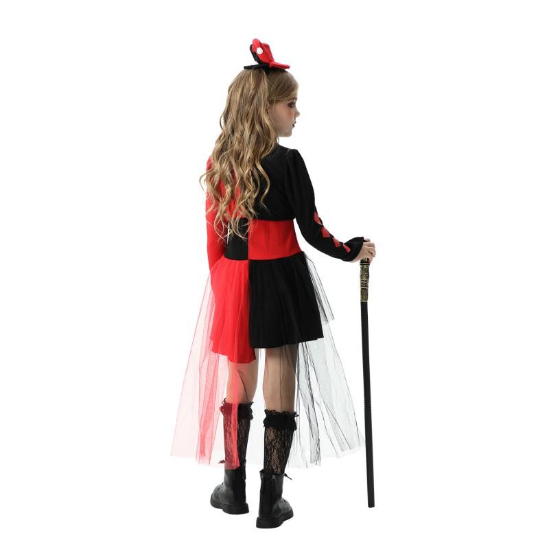 Harley Quinn Cosplay Costume Girls 3-Piece Set Clown Outfit Halloween Circus Performance Dress With Tights