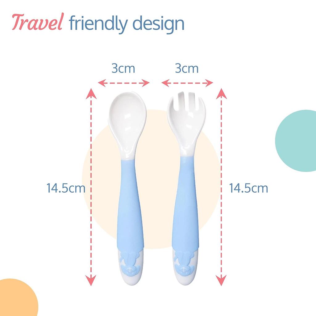 LuvLap Biegsames Esslernlöffel- und Gabelset für Babys zum Selbstfüttern Weiches Silikon 14,5 CM