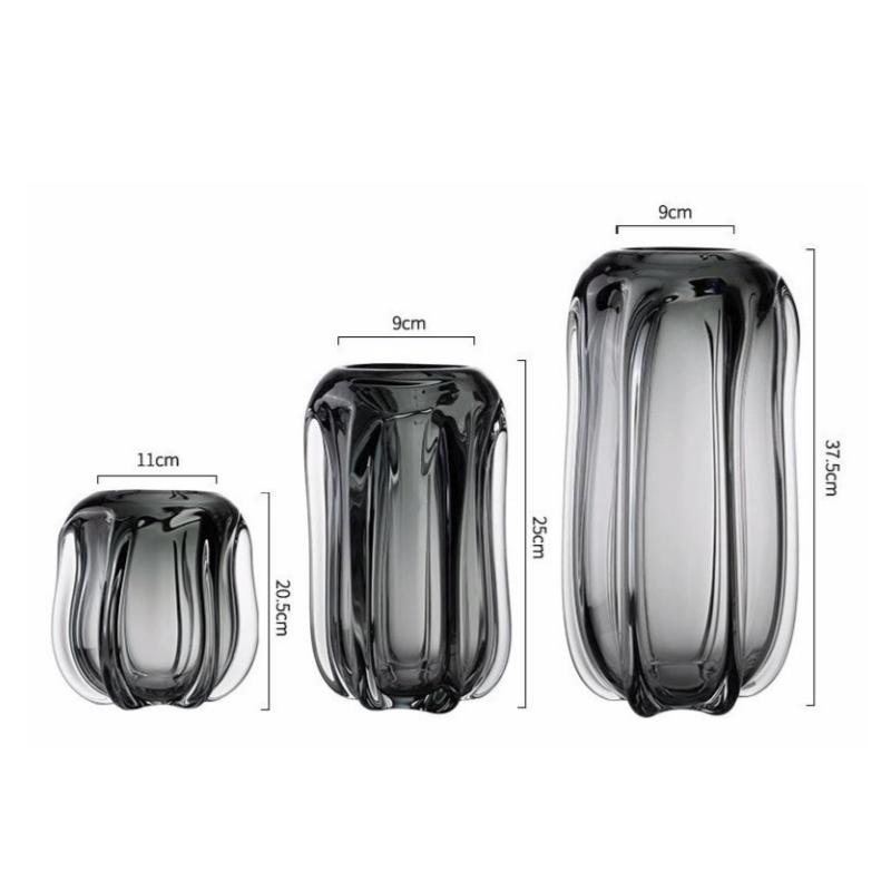 Gray Glass Vase Thick Glass Transparent Hydroponics Terrarium Flower Arrangement Accessories Flower Vases Home Decoration