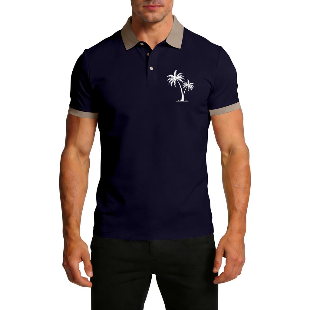 Men's Summer Print Color-blocked Lapel Short-sleeve T-shirt Casual Sporty Top