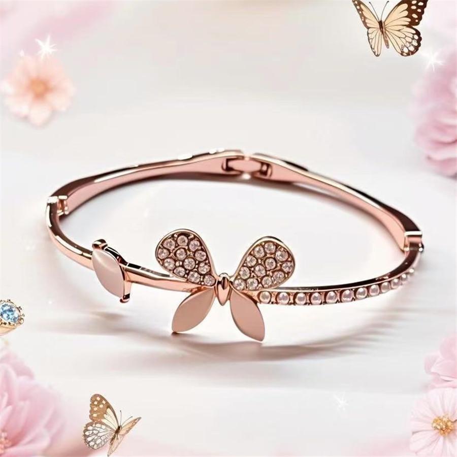 JMXD Butterfly Pearl Bracelet for Women Micro Inlay Crystal Bangle Trendy Elegant Statement Jewelry Korean Style Fashion Wrist Accessories