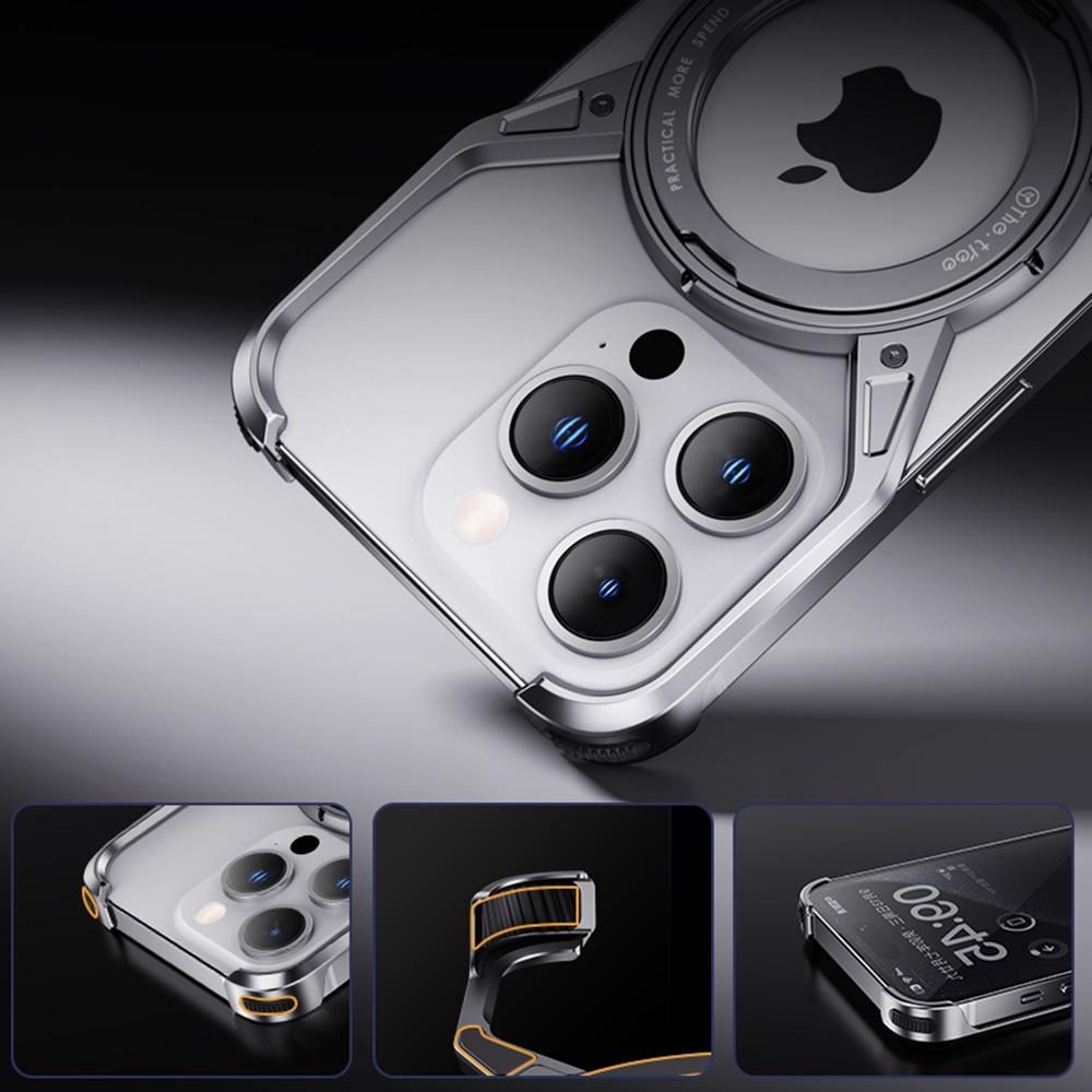 For iPhone 16 Pro Case Kickstand Frameless Aluminum Alloy Bumper Phone Cover