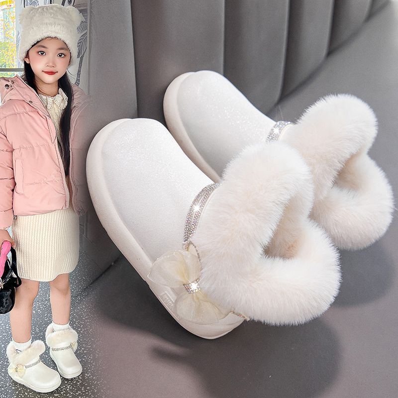Children's Princess Anti-slip Snow Boots, Winter Girls' Fleece Snow Boots